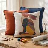 Viamarse Tavşan Figürlü Patchwork Desenli Kıl Biye Dekoratif Kırlent Kılıfı Seti (3 Adet)