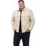 Viamod Leather Büyük Beden Erkek Bej Hakiki Deri Gömlek Ceket – Çift Cepli Modern Tasarım 19060 - 4XL