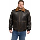 Viamod Leather Büyük Beden Erkek Hakiki Deri Ceket Kürk Yakalı Siyah Premium Pilot Model Gerçek Deri Mont Üretici Garantili - Kahverengi - 4XL