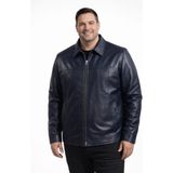 Viamod Leather Büyük Beden Erkek Hakiki Deri Ceket Lacivert Premium Gömlek Yaka Klasik Model Gerçek Deri Mont Üretici Garantili - Siyah - 7XL