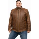 Viamod Leather Büyük Beden Erkek Kahverengi Hakim Yaka Modern Tasarım Dokulu Saf Deri Mont 4631 - 7XL