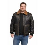 VİAMOD LEATHER Büyük Beden Erkek Kürk Yakalı Siyah Premium Pilot Model Gerçek Deri Mont Üretici Garantili