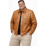 Viamod Leather Büyük Beden Erkek Taba Hakiki Deri Gömlek Ceket – Çift Cepli Modern Tasarım 19060 - 7XL
