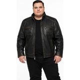 Viamod Leather Büyük Bedenerkek Siyah Hakim Yaka Deri Mont %100 Saf Deri Eskitme Görünümlü Fermuarlı Kışlık Ceket Petro - 7XL