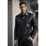 Viamod Leather Erkek Hakiki Deri Ceket Siyah Hakim Yaka Premium Slim Fit Gerçek Deri Mont Üretici Garantili - 3XL