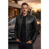 Viamod Leather Erkek Hakiki Deri Ceket Siyah Hakim Yaka Premium Slim Fit Gerçek Deri Mont Üretici Garantili 8608