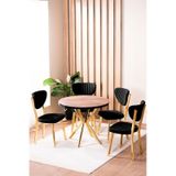 Vianem Elma Yuvarlak Gold Ceviz Mutfak Masa Takımı 4 Sandalyeli Salon Yemek Masa Takımı Siyah