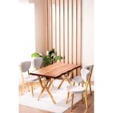 Vianem Kütük Desenli Mdf Gold Elma Mutfak Masa Takımı 4 Sandalyeli Salon Yemek Masa Takımı Krem