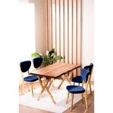 Vianem Kütük Desenli Mdf Gold Elma Mutfak Masa Takımı 4 Sandalyeli Salon Yemek Masa Takımı Lacivert