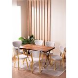 Vianem Kütük Desenli Mdf Gold Elma Mutfak Masa Takımı 6 Sandalyeli Salon Yemek Masa Takımı Krem