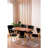 Vianem Kütük Desenli Mdf Gold Elma Mutfak Masa Takımı 6 Sandalyeli Salon Yemek Masa Takımı Siyah