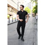 Viastill Erkek Kısa Kollu Yakalı Tişört - Siyah - 2XL