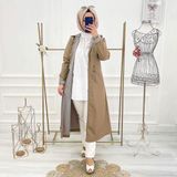 Vibeys Collection Bej Içi Çizgili ve Kendinden Astarlı Su Geçirmez Kadın Trençkot - 40