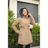 Vibeys Collection Bej Içi Kürklü ve Su Geçirmez Büyük Beden Battal Kadın Kışlık Mont & Kaban - 54