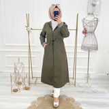 Vibeys Collection Haki Içi Çizgili ve Kendinden Astarlı Su Geçirmez Kadın Trençkot - 44