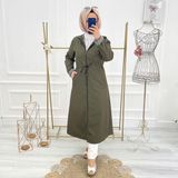 Vibeys Collection Haki Içi Çizgili ve Kendinden Astarlı Su Geçirmez Kadın Trençkot - 46