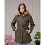 Vibeys Collection Haki Içi Kürklü ve Su Geçirmez Büyük Beden Battal Kadın Kışlık Mont & Kaban - 52
