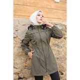 Vibeys Collection Haki Içi Kürklü ve Su Geçirmez Kadın Kışlık Mont & Kaban - 46