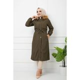Vibeys Collection Haki Içi Kürklü ve Su Geçirmez Kadın Kışlık Mont & Kaban - 54