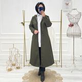 Vibeys Collection Haki Içi Leopar Desenli ve Kendinden Astarlı Su Geçirmez Kadın Trençkot - 40