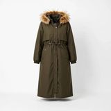 Vibeys Collection Içi Kürklü Haki Su Geçirmez Kışlık Mont & Kaban Uzun Kol Kadınlar İçin Polyester Düz Desenli - 54