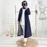 Vibeys Collection Lacivert Içi Çizgili ve Kendinden Astarlı Su Geçirmez Kadın Trençkot - 48