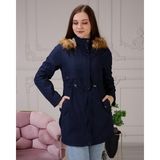 Vibeys Collection Lacivert Içi Kürklü ve Su Geçirmez Büyük Beden Battal Kadın Kışlık Mont & Kaban - 54