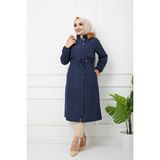 Vibeys Collection Lacivert Içi Kürklü ve Su Geçirmez Kadın Kışlık Mont & Kaban - 64
