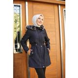Vibeys Collection Lacivert İçi Kürklü Ve Su Geçirmez Kadın Kışlık Mont & Kaban