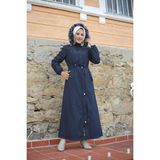 Vibeys Collection Lacivert Içi Kürklü ve Su Geçirmez Tam Boy Kadın Kışlık Mont & Kaban - 56