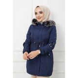 Vibeys Collection Lacivert Içi Kürkü ve Su Geçirmez Bayan Kışlık Mont&kaban - 40