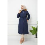 Vibeys Collection Lacivert Içi Kürkü ve Su Geçirmez Bayan Kışlık Mont&kaban - 44