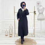 Vibeys Collection Siyah Içi Çizgili ve Kendinden Astarlı Su Geçirmez Kadın Trençkot - 48