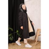 Vibeys Collection Siyah Içi Kürklü ve Su Geçirmez Büyük Beden Battal Kadın Kışlık Mont & Kaban - 48