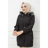 Vibeys Collection Siyah Içi Kürkü ve Su Geçirmez Bayan Kışlık Mont & Kaban - 48