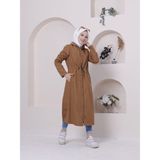 Vibeys Collection Taba Içi Çizgili ve Kendinden Astarlı Su Geçirmez Kadın Trençkot - Açık Taba - 46