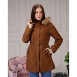 Vibeys Collection Taba Içi Kürklü ve Su Geçirmez Büyük Beden Battal Kadın Kışlık Mont & Kaban - 54