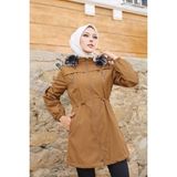 Vibeys Collection Taba Içi Kürklü ve Su Geçirmez Kadın Kışlık Mont & Kaban - 44