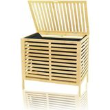 Vice Avm Kalın Ahşap Bambu Kirli Çamaşır Sepeti Siyah Kumaş Çantalı SEPET=50X38X55CM GO53/00931