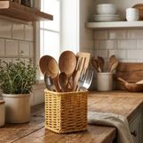 Vice Avm Kare Hasır Dokulu Plastik Rattan Kaşıklık &amp;amp; Çatallık – Askılı Kendiliğinden Tutmalı Çok Amaçlı Mutfak Organizeri GO53/1395