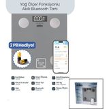 Vice GRİ YAĞ ÖLÇER AKILLI BLUETOOTH CAM BASKÜL PİLLİ 180KG/50GR 26X26CM 8-KİŞİ HAFIZA LCD EKRAN ℃ GÖSTERG