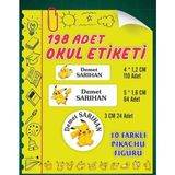 Vice Isim Baskılı Defter Kalem Okul Etiketi ( 198 Adet Pikachu Temalı ) - --