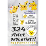 Vice isim Baskılı Defter Kalem Okul Etiketi (324 Adet Pikachu Temalı Etiketi )