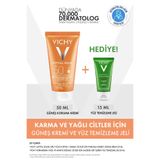 Vichy Capital Soleil SPF 50 Yüz Kremi ve Normaderm Yüz Temizleme Jeli Seti, Karma ve Yağlı Ciltler İçin