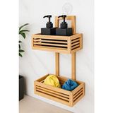 Vichy Doğal Bambu Duvar Tipi 2 Katlı Banyo Rafı – Askılı Ve Vakumlu Organizer Br-6703 Kahverengi