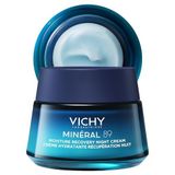 Vichy Minéral 89 yenileyici nemlendirici gece kremi, hiyalüronik asit ve melatonin içeren hafif gece kremi, daha fazla nem, dolgu ve ışıltı için, rahatlatıcı koku, 50 ml