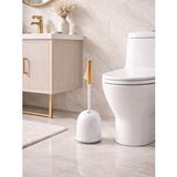 Vichy Silikon Başlıklı Ahşap Saplı Otomatik Hazneli Tuvalet Fırçası – Modern, Şık Wc Fırçası Ve Standı Vıchy-7045 Beyaz