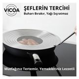 Vicoa Paslanmaz Çelik Yağ Sıçratmaz Üniversal Kademeli Süzgeçli Kapak Metal Gri 18-30 cm Tavalarla Uyumlu