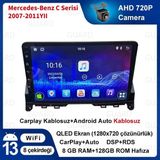 Victor Mercedes Benz C (2007-2011 Yıl) Android Sürüm 13 Kablosuz Carplay Navigasyon Multimedya 9 Inç Kuantum Ekranı 8G Ram +128GB Hafıza Çerçeveli ve arka görüş kameralı - Siyah