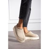 Victoria Shoes Kadın Tazz Bej Süet Mevsimlik Ayakkabı Terlik Içi Tüylü Mini Terlik